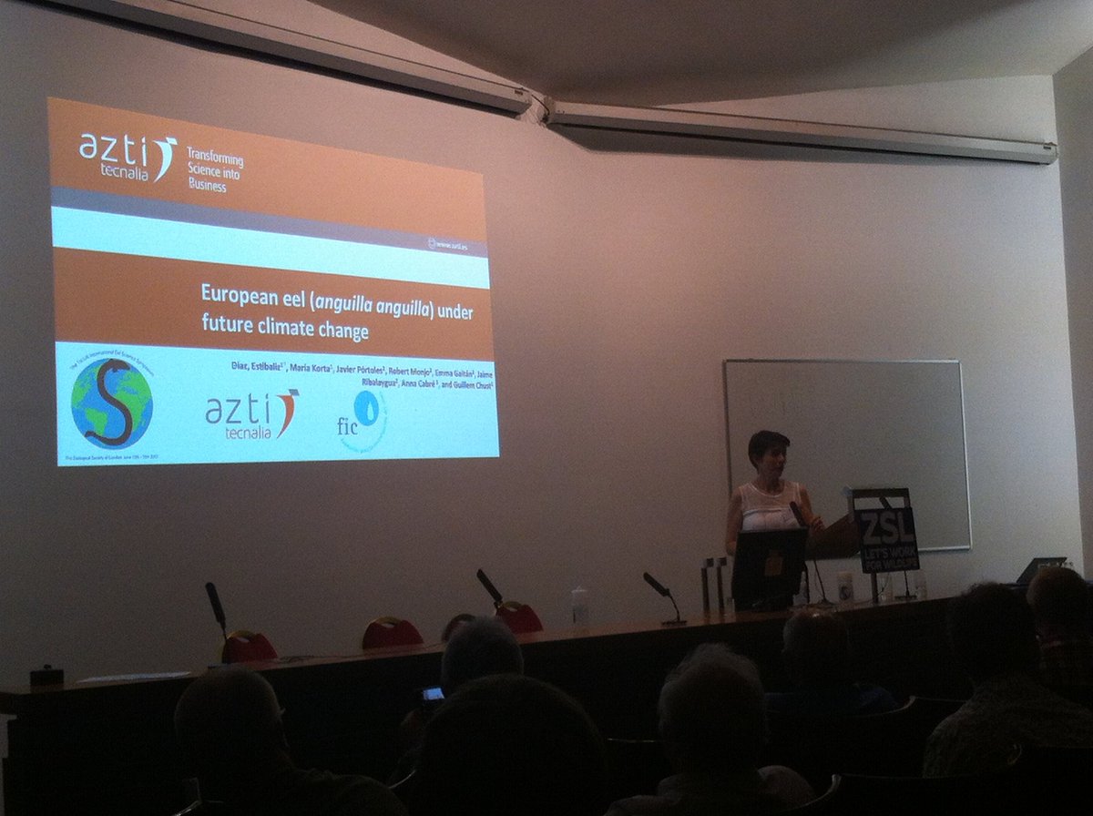 esti_azti's tweet photo. #ClimateChangeIsReal and will negatively affect eel population. Presenting @aztitecnalia & @FIClima 's work in the #eelscience2017 meeting https://t.co/CL1dliI3Vy