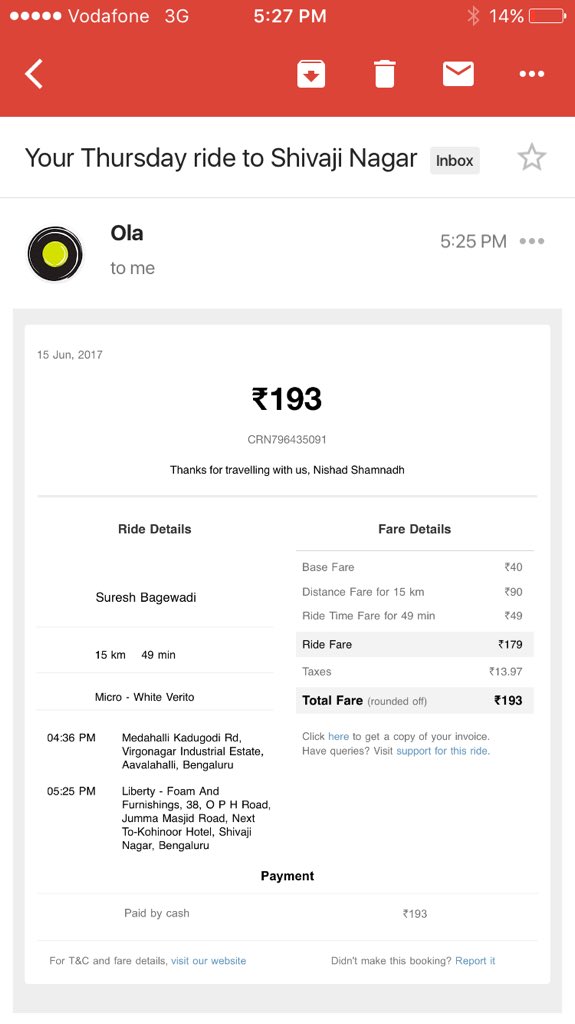 thinkvisuals's tweet image. What next, the driver competed the trip even without Otp and now #olacabs send me a mail to pay. Whts happening #crapola crap or app.
