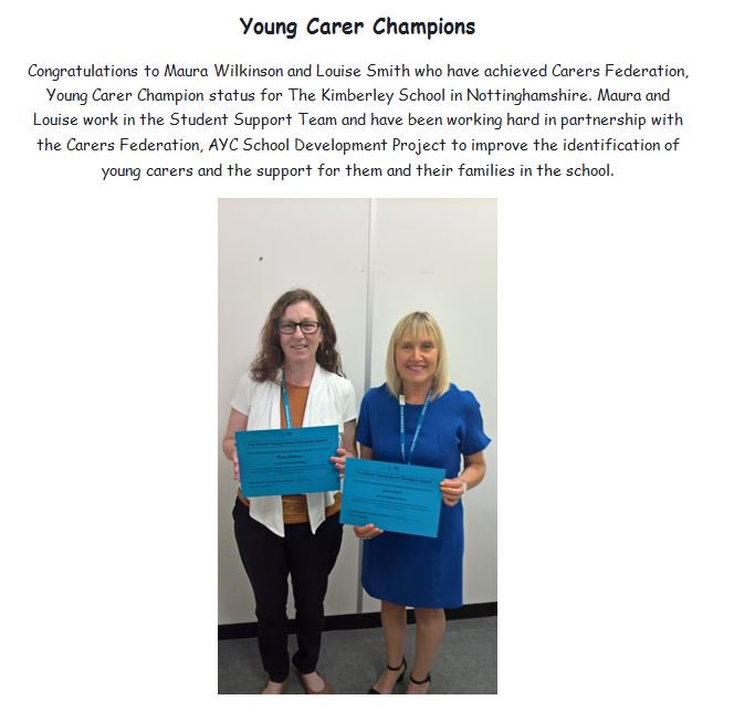 Congratulations Maura &amp; Louise for achieving Carers Fed, Young Carer Champion status for The Kimberley School.
#youngcarers <a href="/SchoolKimberley/">The Kimberley School</a>