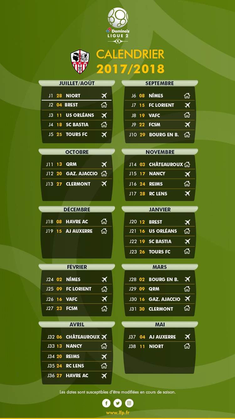 AC Ajaccio on Twitter: "Notre calendrier complet 2017-2018…
