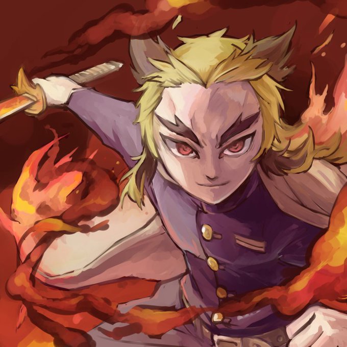 ポリさんがTwitterに投稿した煉獄杏寿郎(鬼滅の刃)のイラスト。