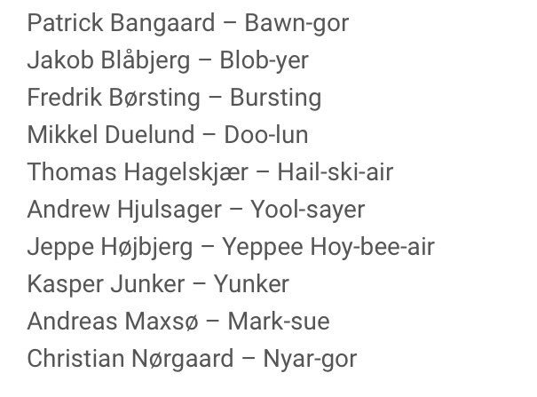 Uefa har lavet en udtaleguide med de danske u-21 spilleres navne. Jeg er især vild med Jeppe Højbjerg #U21dk <a href="/DBUfodbold/">DBU - En Del Af Noget Større</a>