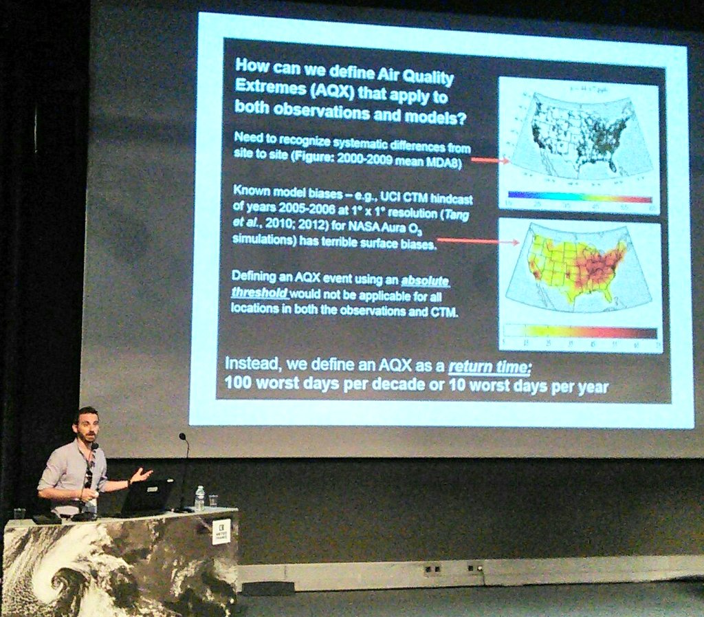 WCRP_SPARC's tweet photo. Jordan Schnell Defining #AirQuality extreme as a return time #ccmi2017 https://t.co/yv8cUTa4pT