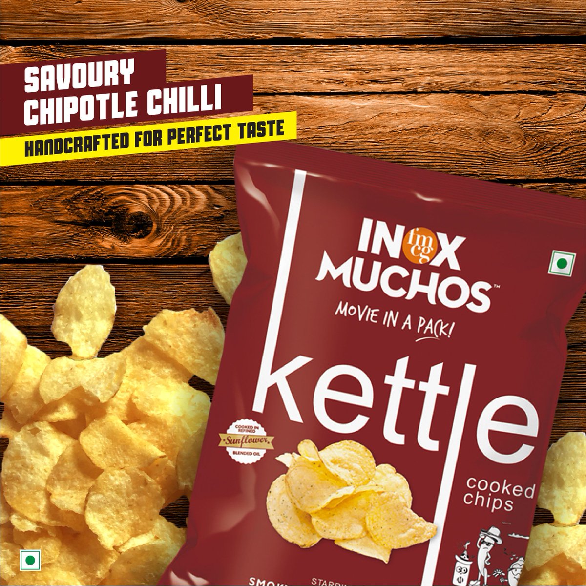 mymuchos's tweet photo. Experience the handcrafted flavors of Inox Muchos Kettle Cooked Chips. Grab your pack today! #InoxMuchos #MovieInAPack https://t.co/O0ZBxonPI2