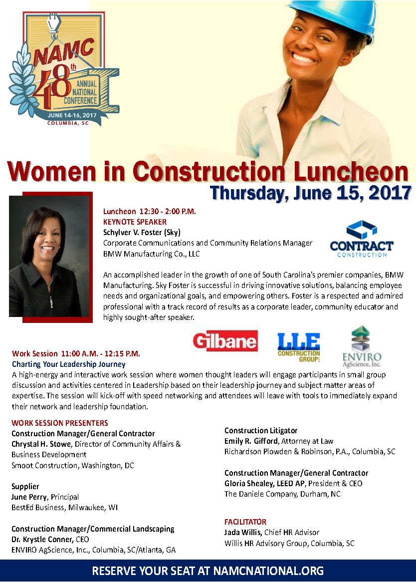 Dr. Krystal Conner will be a panelist at Women in Construction Luncheon today at 12:30p. facebook.com/NAMCnational. <a href="/NAMCNational/">NAMC National</a>