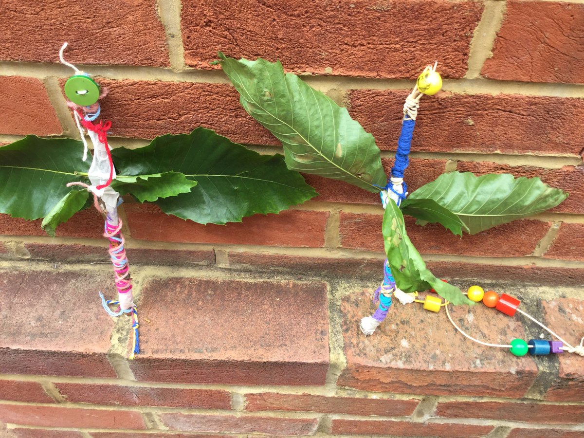 CFS_PrePrep's tweet photo. Wonderful, colourful #dragonflies by #CFSY2 in #ForestSchool today. Made using twigs, leaves, beads &amp; wool! #creative #crafts #outdoors https://t.co/8I6xmiVuE7