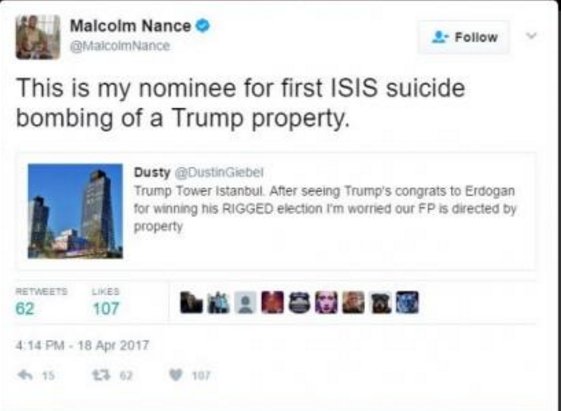 larryelder's tweet photo. Yesterday, this @MSNBC pundit slammed guns. In April, he "nominated" a Trump property for ISIS to hit.
#Alexandria https://t.co/zs2hGaxkW6