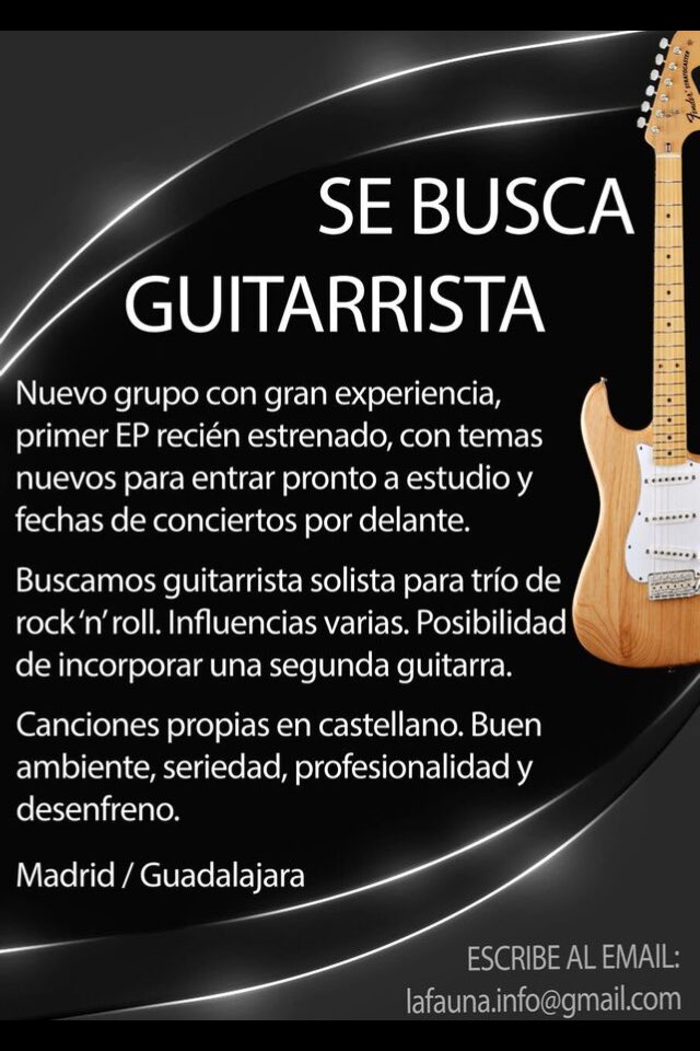 Tras realizar algunas pruebas seguimos buscando. Guitarrista, si sabes defenderte escríbenos.⚡️🎸🎸🎸🎸🎸🎸🎸🎸🎸🎸⚡️