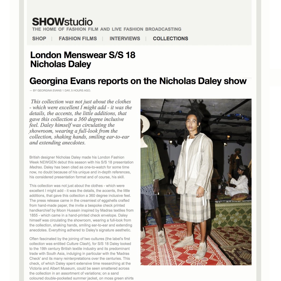 Thank you to @SHOWstudio and @GeorginakEvans for such a great review of the SS18 'MADRAS' presentation at LFWM. 👍🏽 showstudio.com/collection/nic…