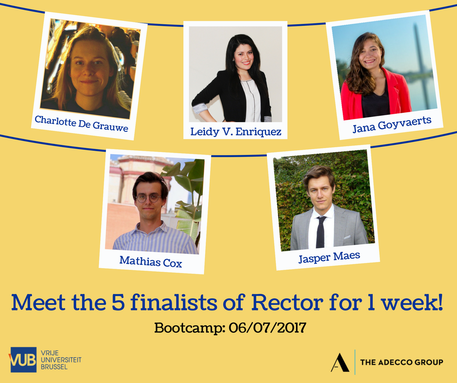 VUBCareerCenter's tweet photo. Meet the 5 finalists of #rectorfor1week! Congratulations! @VUBrussel @Adecco_Belgium @PauwelsCpauwels https://t.co/QLaZRKemEp