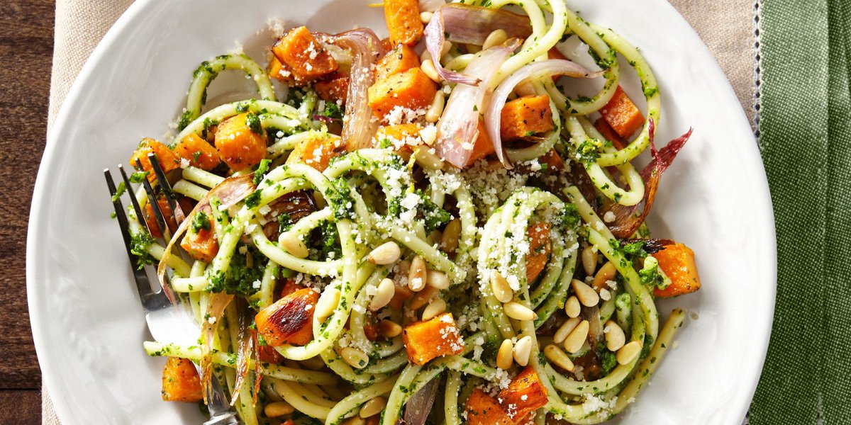 Bucatini with Winter Pesto and Sweet Potatoes crwd.fr/2raSWDe
