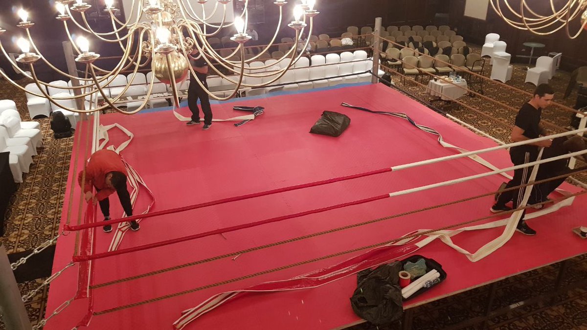 AfricanPrideFC's tweet image. Only a few hours till we start! Setup has begun.
#FightForChange #PebblesProject #DareToShare #Boxing #APFC #FightNight #SivNgesiProductions
