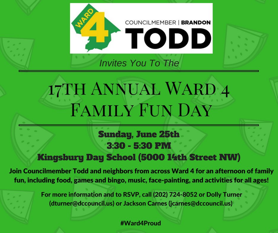 CMBrandonTodd's tweet photo. Join me Sunday, June 25th for #Ward4FamilyFunDay! Will include a Moonbounce, pony rides, games, food, and more for the entire family. https://t.co/Eicn5GaiNZ