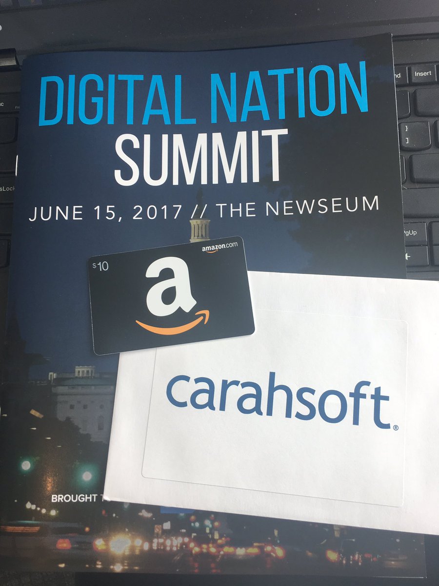 Carahsoft's tweet photo. TWEET TO WIN an Amazon gift card! The top 5 tweeters using #DigitalNation17 will win! Announcing winners at lunch #DigitalNationSummit17 https://t.co/GZPCsONCvX