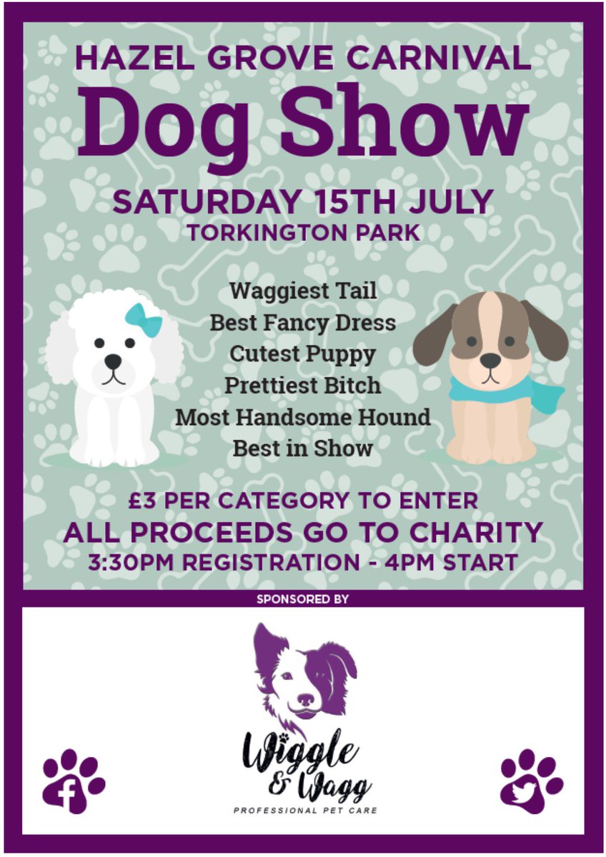 The carnival dog show in Torkington Park is sponsored by @WiggleandWagg, you just need to enter on the day! Who's entering their pooch? 🐶