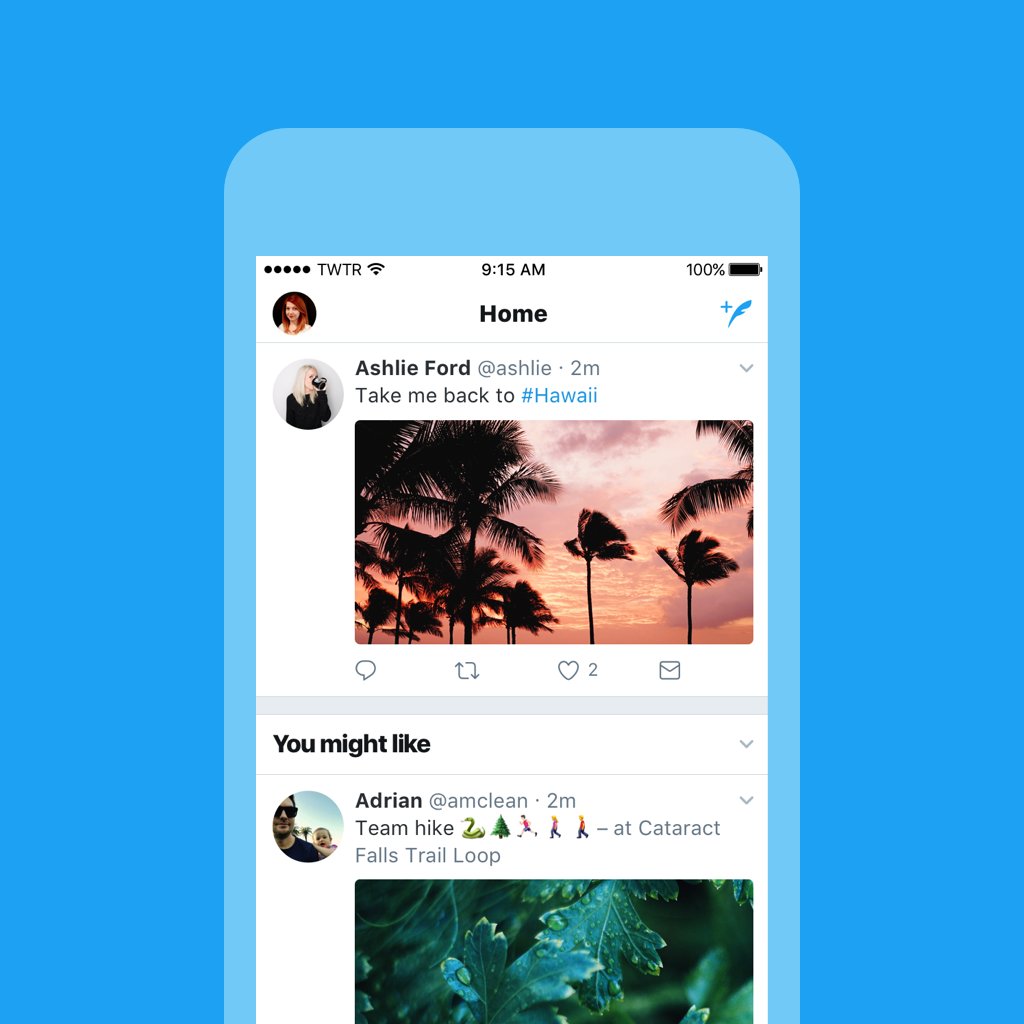 Screenshot of updated Twitter Home screen
