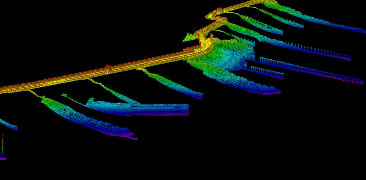 DomStafford's tweet photo. A view of the coastal defence structures at Bognor Regis using @QPSFledermaus. Data from @RenishawSpatial #MX2t on ATV. #coastalmonitoring https://t.co/LAfRC3ddXC