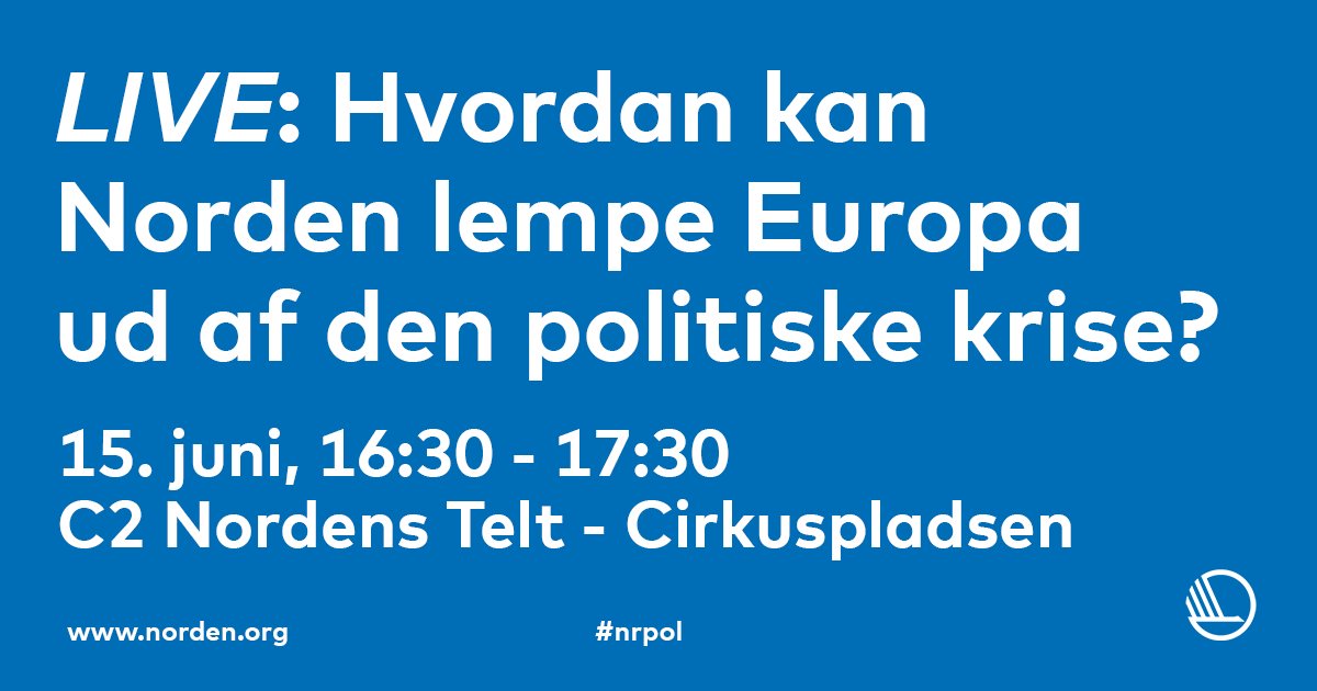 Hvordan kan Norden lempe Europa ud af den politiske krise? Live fra <a href="/Folkemoedet/">Folkemødet #fmdk</a> kl. 16.30 pscp.tv/nordensk/  #fmdk #nrpol
