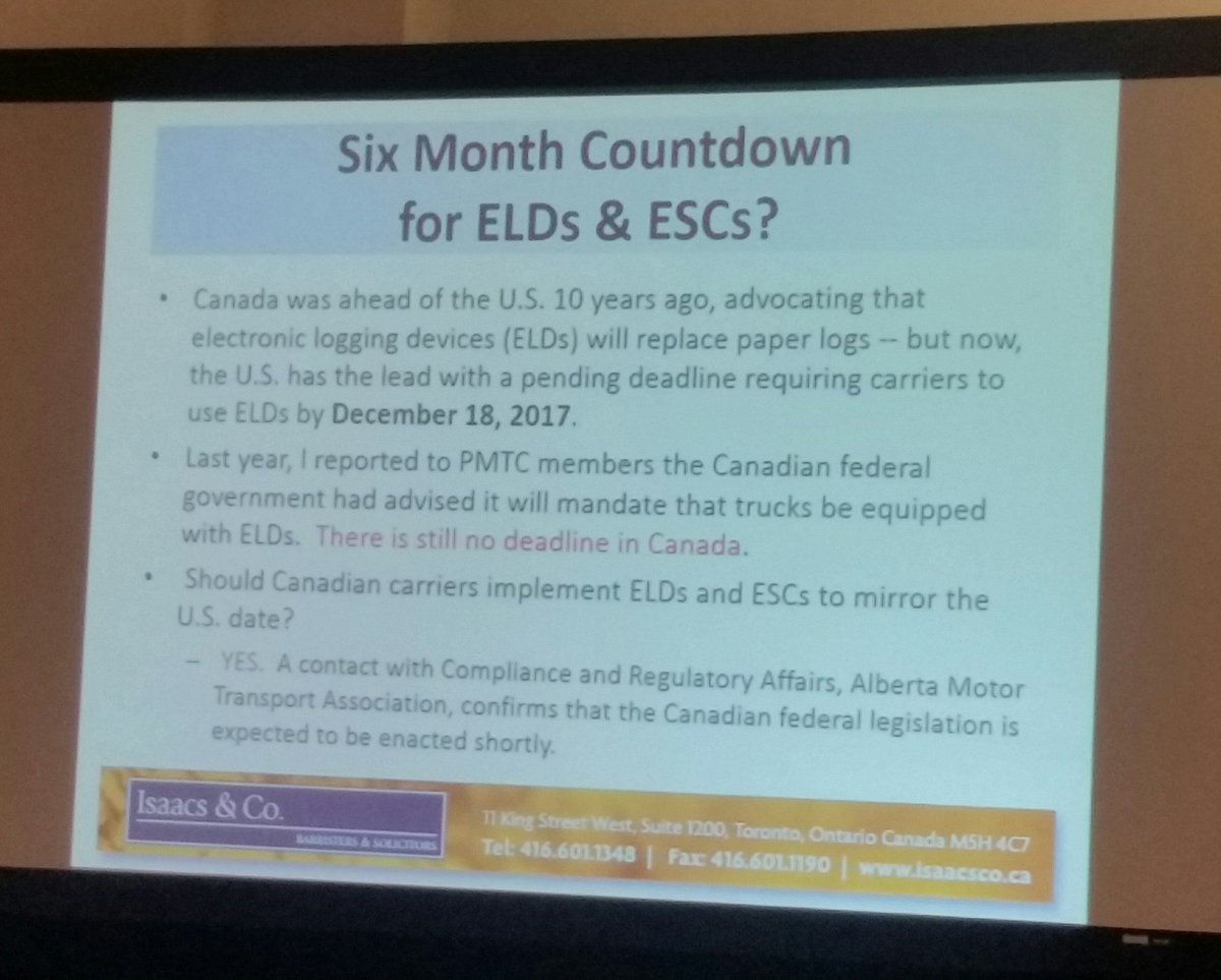 Vydan's tweet photo. PMTC Conference: Top 10 Legal issues at #1 ELDs Six Month Countdown!  #pmtc2017 #AreYouReady https://t.co/HG790iUnfW