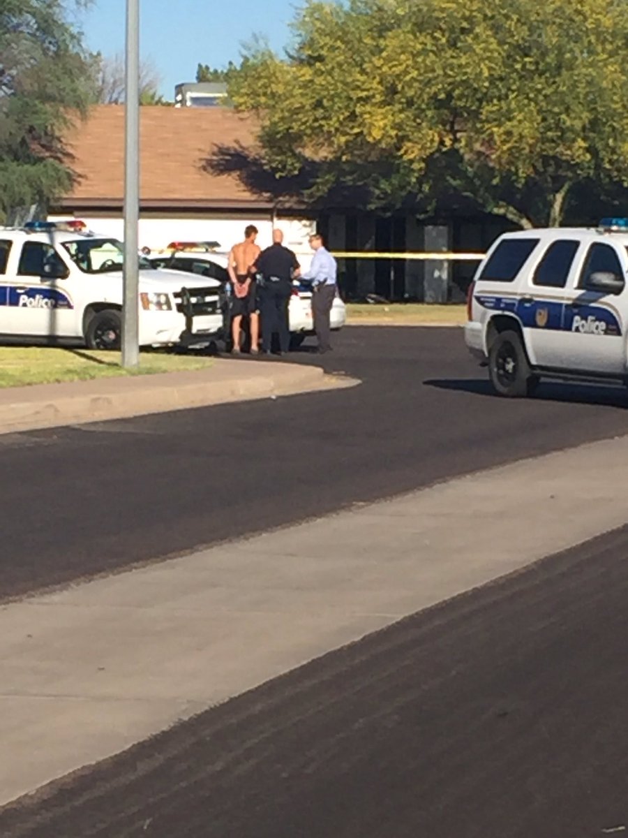 KatieJConner's tweet photo. One man in handcuffs after a shooting at a home off 28th Street and Cactus #abc15 https://t.co/PjYgKy0yQf