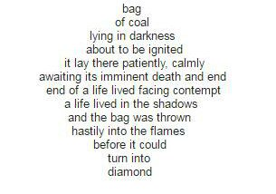 ldc_bitsg's tweet photo. @soundarya4898 writes a poignant poem in Diamond format about a bag of coal's final moments. https://t.co/TQpwKDc0Ht
