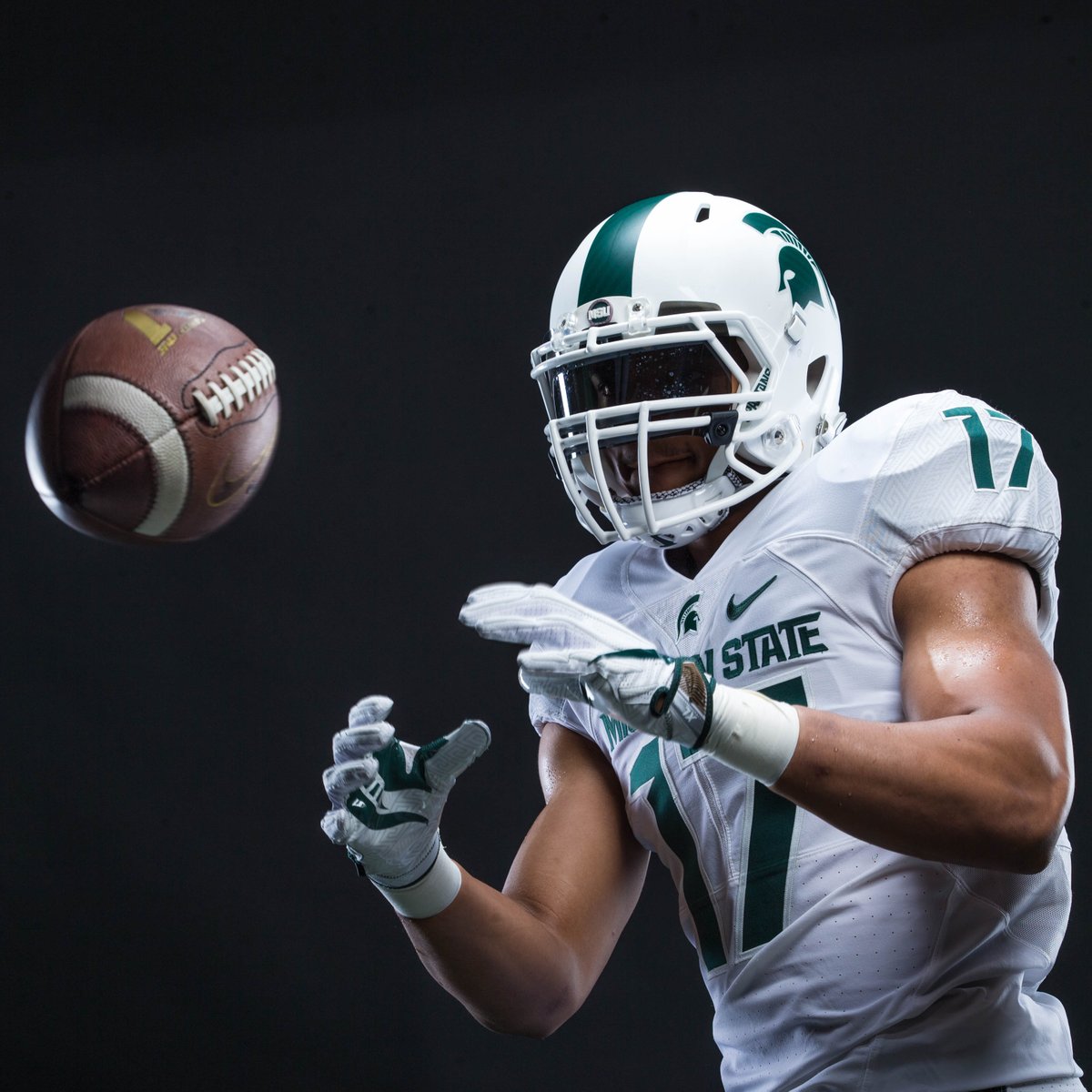 MSU_Football's tweet photo. ICYMI, check out the new white helmets and all-white uniform combination the Spartans will be wearing on Sept. 9. https://t.co/ccPxbvk8ja