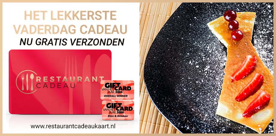 Op 18 juni is #VADERDAG! Verras jouw vader met RestaurantCadeau. Bij duizenden restaurants te besteden! Bestel ‘m op ow.ly/TKZI30c9wOU