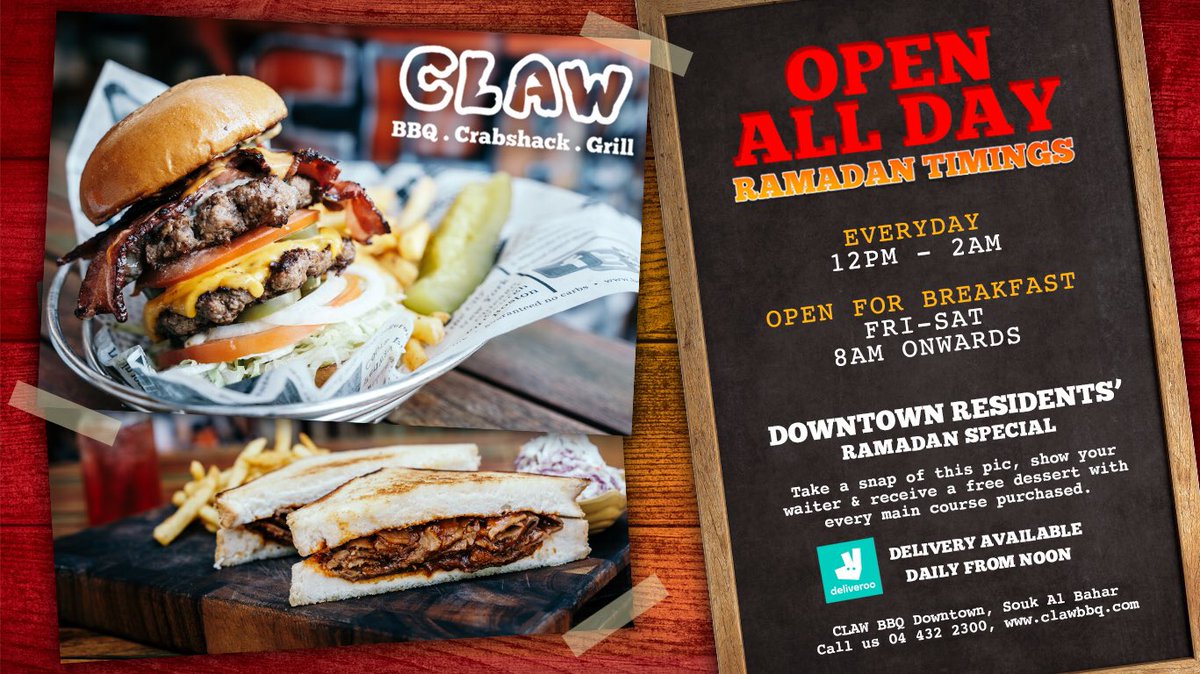 WE OPEN ALL DAY YO'O!!!
#clawbbqdowntown #clawsome #dubai #mydubai #dubaifood #eatoutdubai #food #timeout #whatson #lunch #eatoutdxb