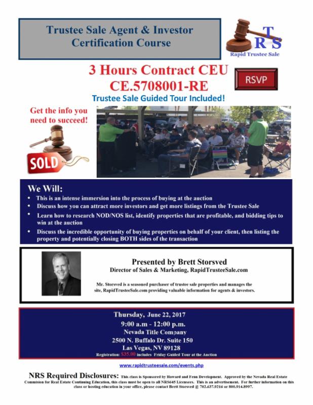 Vegas: Trustee Sale Agent &amp; Investor Certification Course - 6.22.17 conta.cc/2ssCpht