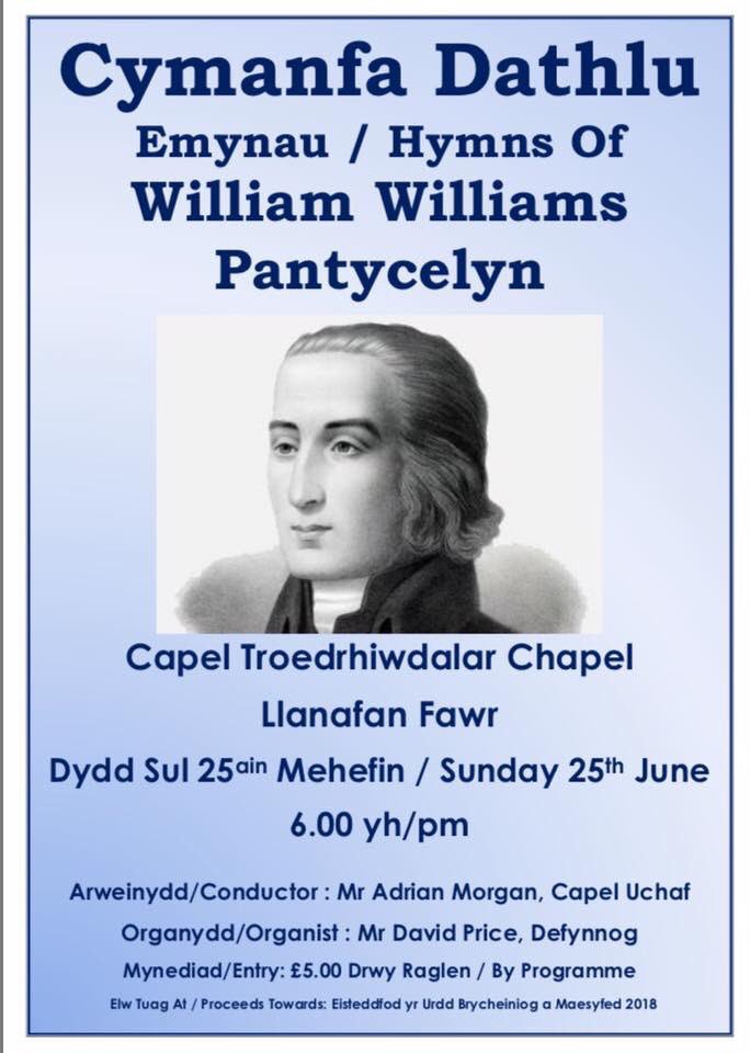 MBrycheiniog's tweet photo. Cymanfaoedd dathlu William Williams, Pantycelyn i godi arian at #urdd2018 @UrddBaM 
18/6/17 -Trecastell a 25/6/17 -Troedrhiwdalar https://t.co/FwhR2yIAhd