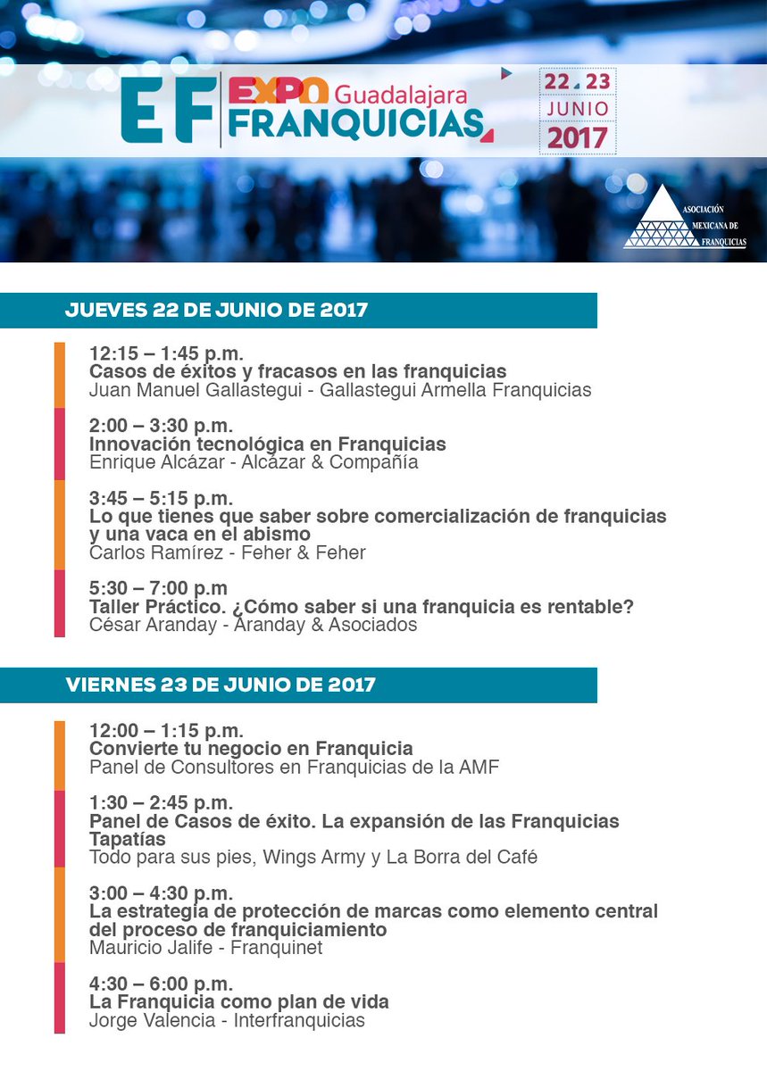AMFranquicias's tweet image. No te pierdas ninguna conferencia de la #ExpoFranquiciasGuadalajara de @GRUPOMFV