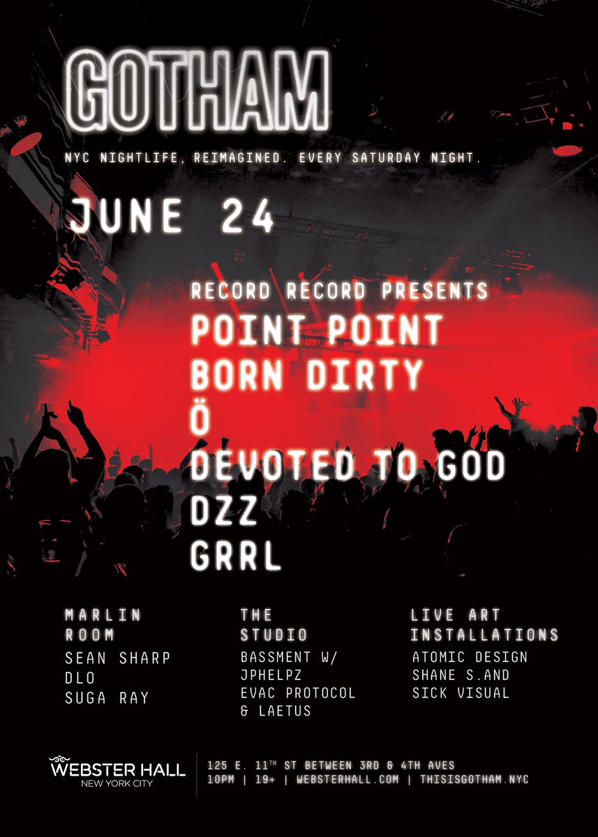 WebsterHall's tweet photo. Just Announced:
Record Record presents @thisisgothamnyc ft. @PointPointParis
Tix: https://t.co/JLOQTT6IzA
RSVP: https://t.co/Jz0cejwtJS https://t.co/1QnSGldMhc