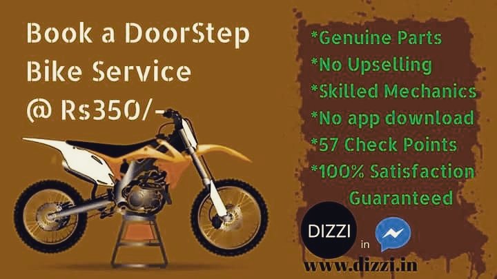 Dizzibot's tweet photo. #motorbikeservice @doorstep with 57 CheckPoints
#dizzi #ai #chatbot #startup #india #funderswelcome #fbchatbot #MachineLearning #bots #ais https://t.co/K1vlHCU5pt