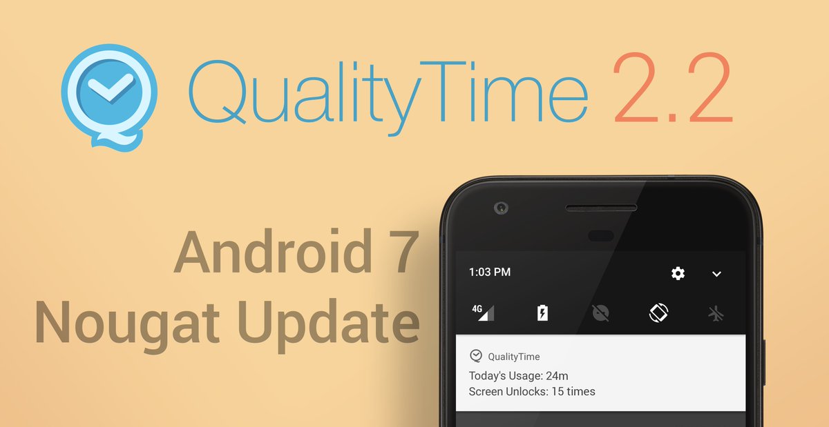 GetQualityTime's tweet image. QualityTime 2.2 - Optimized for Android 7 Nougat. The update you were waiting for is finally here! Download: play.google.com/store/apps/det…