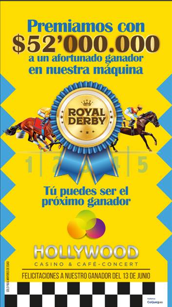 Hollywoodcol's tweet photo. Nuevamente la fortuna ha llegado a un jugador de nuestro Royal Derby, te esperamos esta noche para que te conviertas en el próximo ganador https://t.co/WgsjKPfq6v