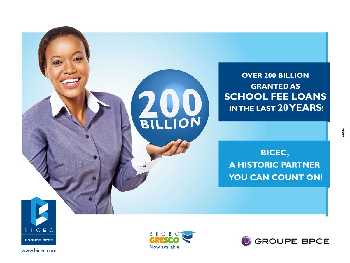 BICEC_SA's tweet photo. Apply now for a BICEC school fee loan and be served in less than 48 hours !
#CRESCO2017 #BICEC #HistoricPartner #20years https://t.co/JSJk8YPrKq