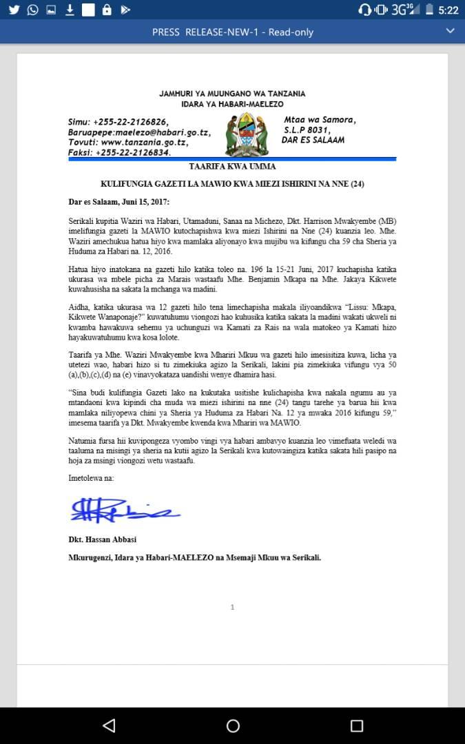 Leo tumefanya uamuzi mgumu kuenzi misingi mitatu ya taaluma ya habari: ukweli, staha na haki.