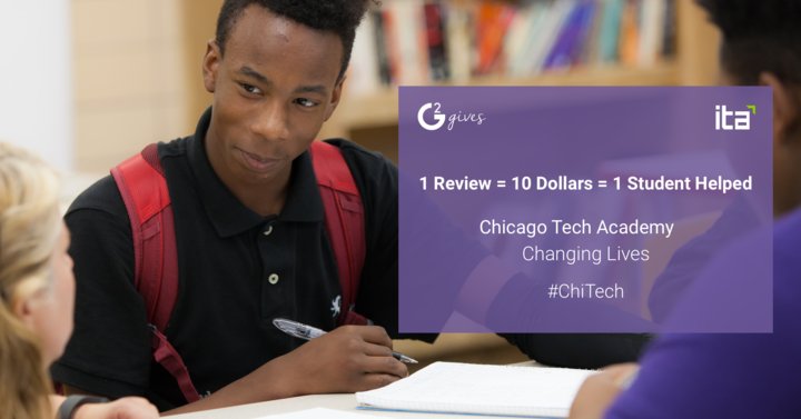 ITAbuzz's tweet photo. ITA &amp; @G2Crowd are giving back! Each submitted G2 review equals $10 for a @ChiTechAcademy student in need! #chitech  https://t.co/8arxwH5sWU https://t.co/rGN5FOBIUC