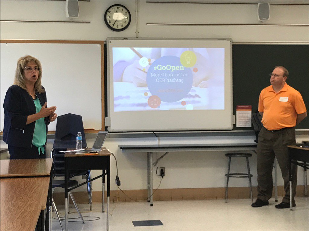 JulieGawerecki's tweet photo. @jetwestfall and @ELanghorst talking about OER at #gosharemo17 https://t.co/6GfXeoiN8W