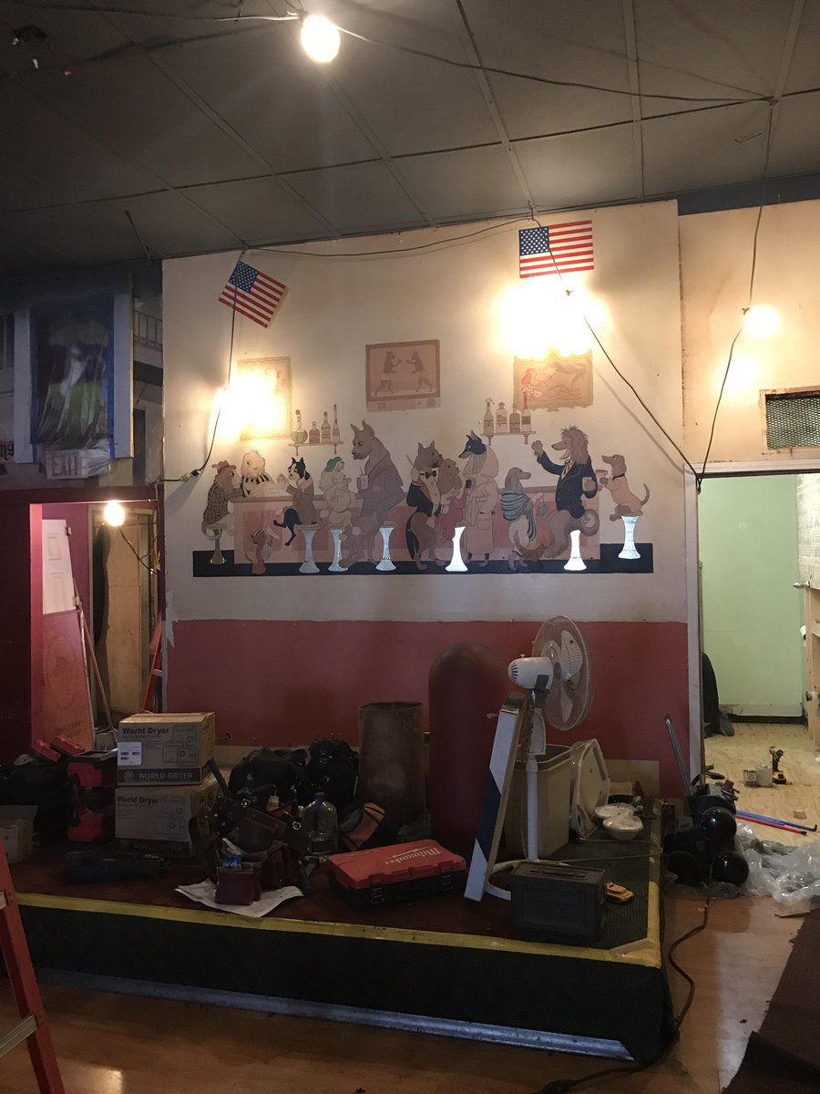 GillespieGrp's tweet photo. While renovating the stage area we uncovered this mural...does anyone know the story behind this? We would LOVE to hear! #UnicornOldtown https://t.co/8M9CoaBLdG