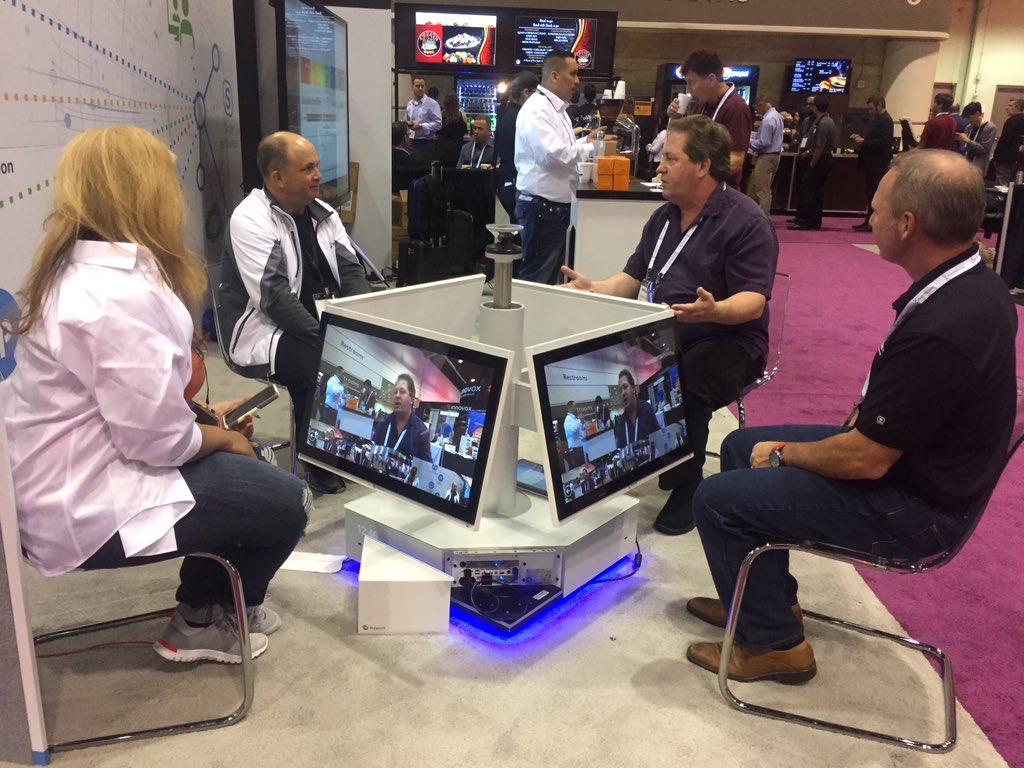 PolyCompany's tweet photo. Look what we bumped into at partner   @gbh_talks booth 3288: #gbh_talks #RealPresenceCentro #infocomm17 https://t.co/1uMw2TPaCp