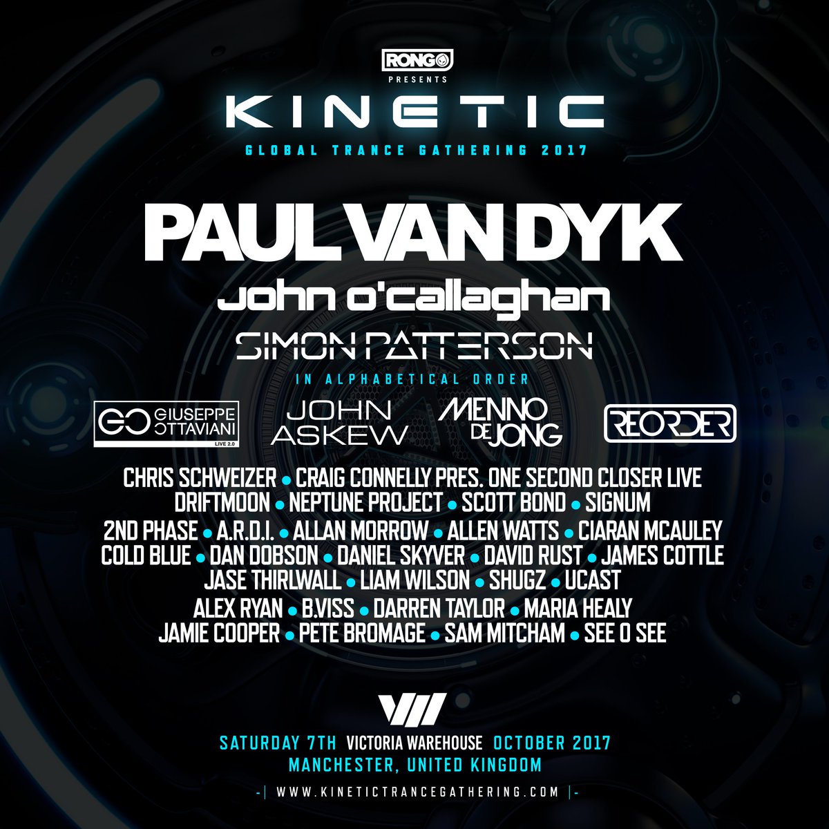 T4SMGroup's tweet photo. 6 x #T4SMGroup artists announced for Rong Pres. Kinetic Global Trance Gathering 2017 at Victoria Warehouse, Manchester! 🇬🇧 🔥 https://t.co/1O24XgmU0b