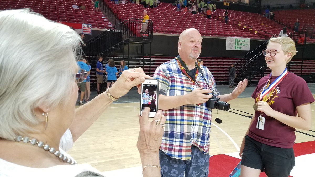 MarkJWestpfahl's tweet photo. Ingrid's father celebrating his daughter's victory. Ingrid's great-aunt came 2 watch her earn her medal as well. #NHD2017 #MNHD17 #CHCougars https://t.co/Xgh9MnJbmf