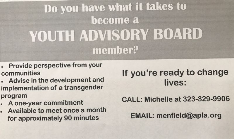 MdotAdotPdot's tweet photo. @aplatweets Long Beach &amp; Trans Connections are looking for a 18-29yo member for the Youth Advisory Board! https://t.co/qEwpaKp7Qi