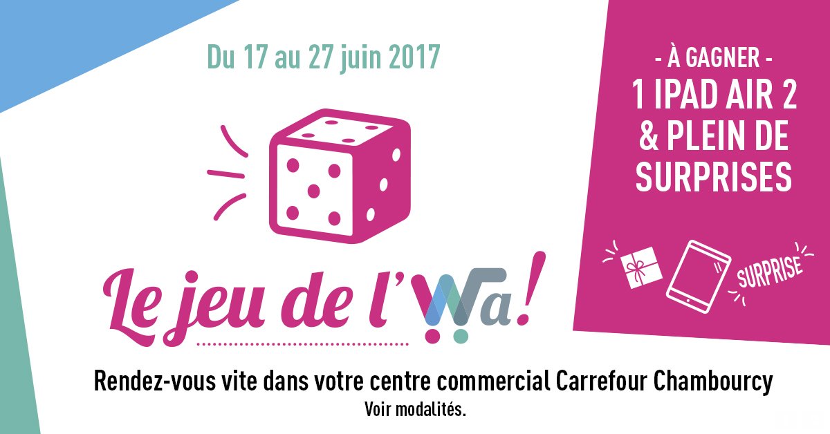 AppliWa's tweet photo. Wa! lance le jeu de l'Wa! du 17 au 27 juillet dans votre centre commercial Carrefour Chambourcy ! https://t.co/Vh1tEwnYf8