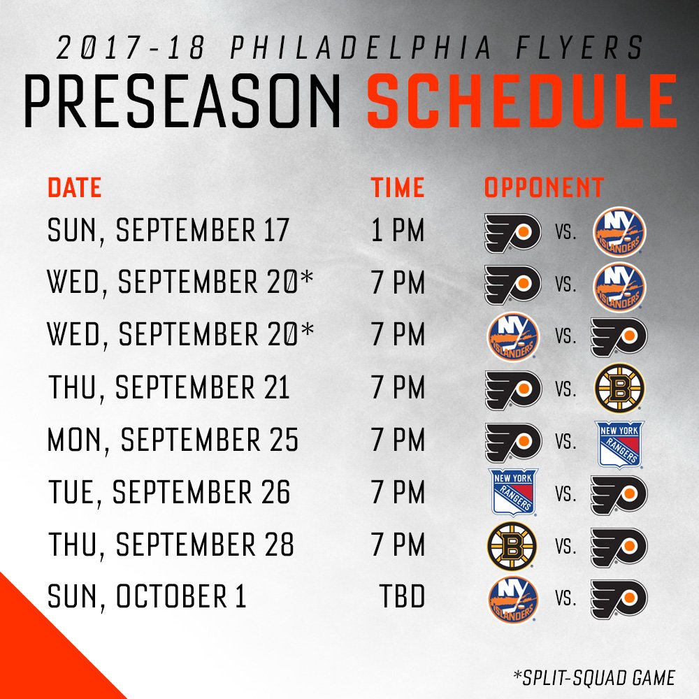 The #Flyers will play eight preseason games in 2017, including a split-squad series vs. NYI → atnhl.com/2sxfnXC