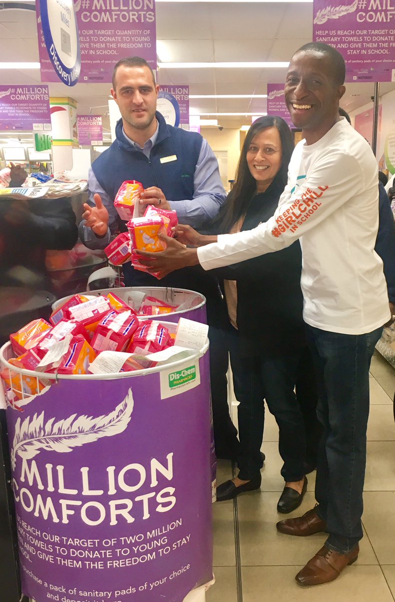 Caring4Girls on Twitter: "#millioncomforts off to a great start! Over  100,000pads collected between @Dischem Benmore &amp; Rosebank to keep girls  in school. https://t.co/WNTmonp7sI" / Twitter