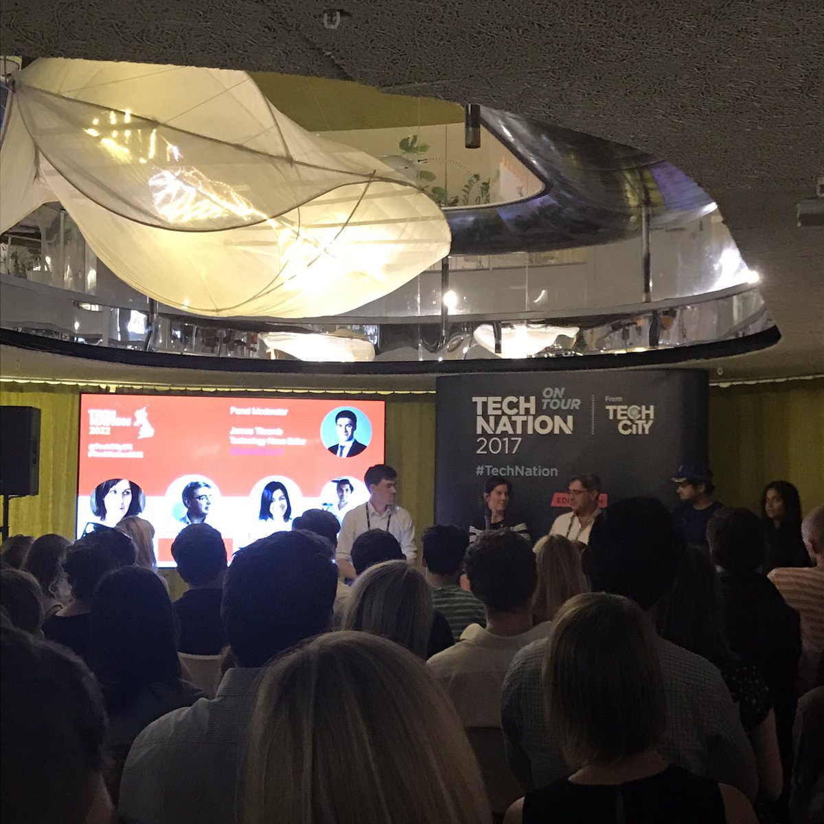 WE_UK's tweet image. .@jamestitcomb leading tonight&apos;s panel discussion at #TechNation2022 with special guest, Pickles the dog.