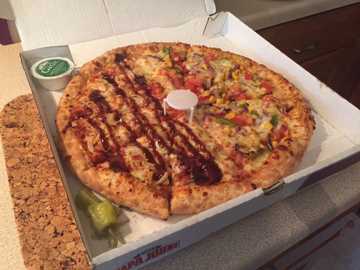 Thank you <a href="/PapaJohns_1/">Papa John's</a> for our delish pizza! Going down a treat! X x x