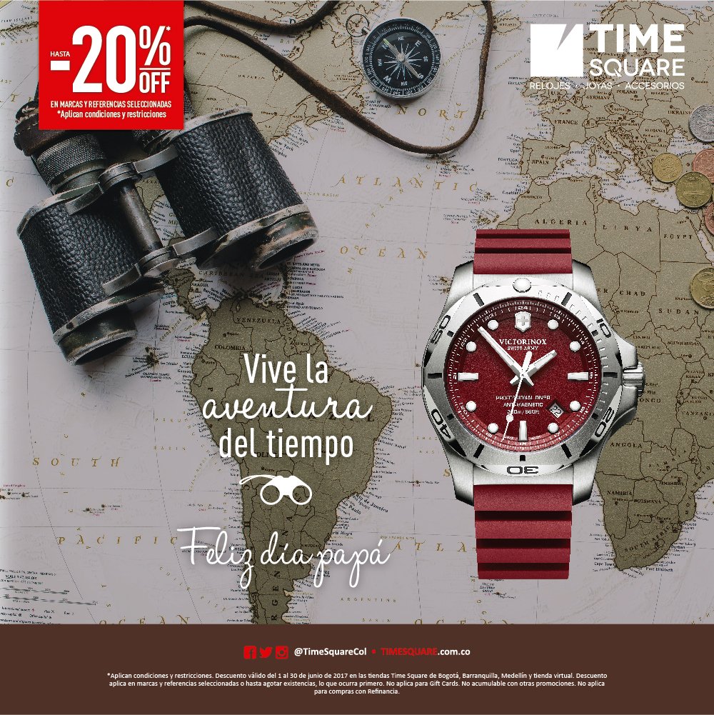 TimeSquareCol's tweet image. El reloj que todo aventurero merece. En todas nuestras tiendas obtén hasta el 20% de descuento en las marca seleccionada. ¡Feliz día papá!